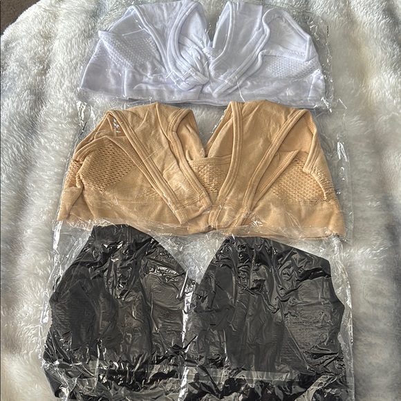 Set of Three Sports Bras - White, Beige, Black - Picture 2 of 3